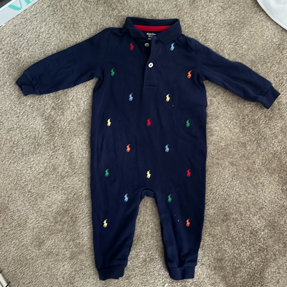 Embroidered Ralph Lauren long sleeved polo onesie